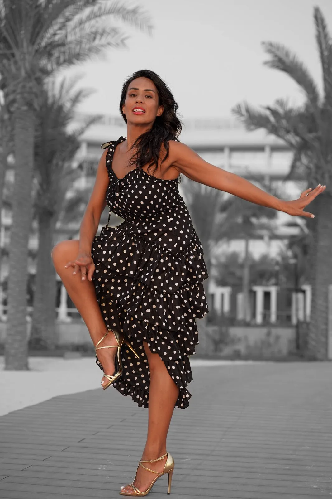 Polka dot peacock dress
