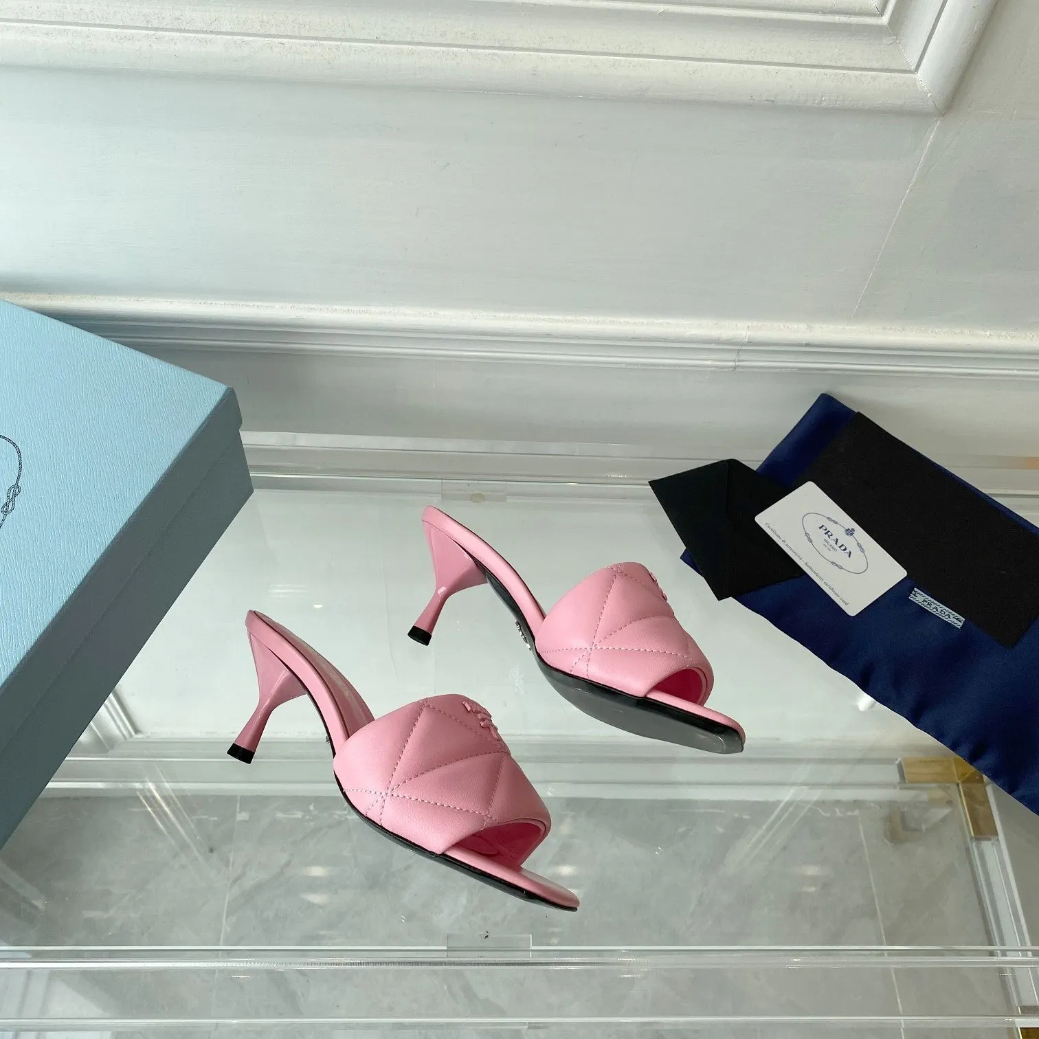PRA QUILTED HIGH HEELS SANDALS 65 PINK LAMBSKIN