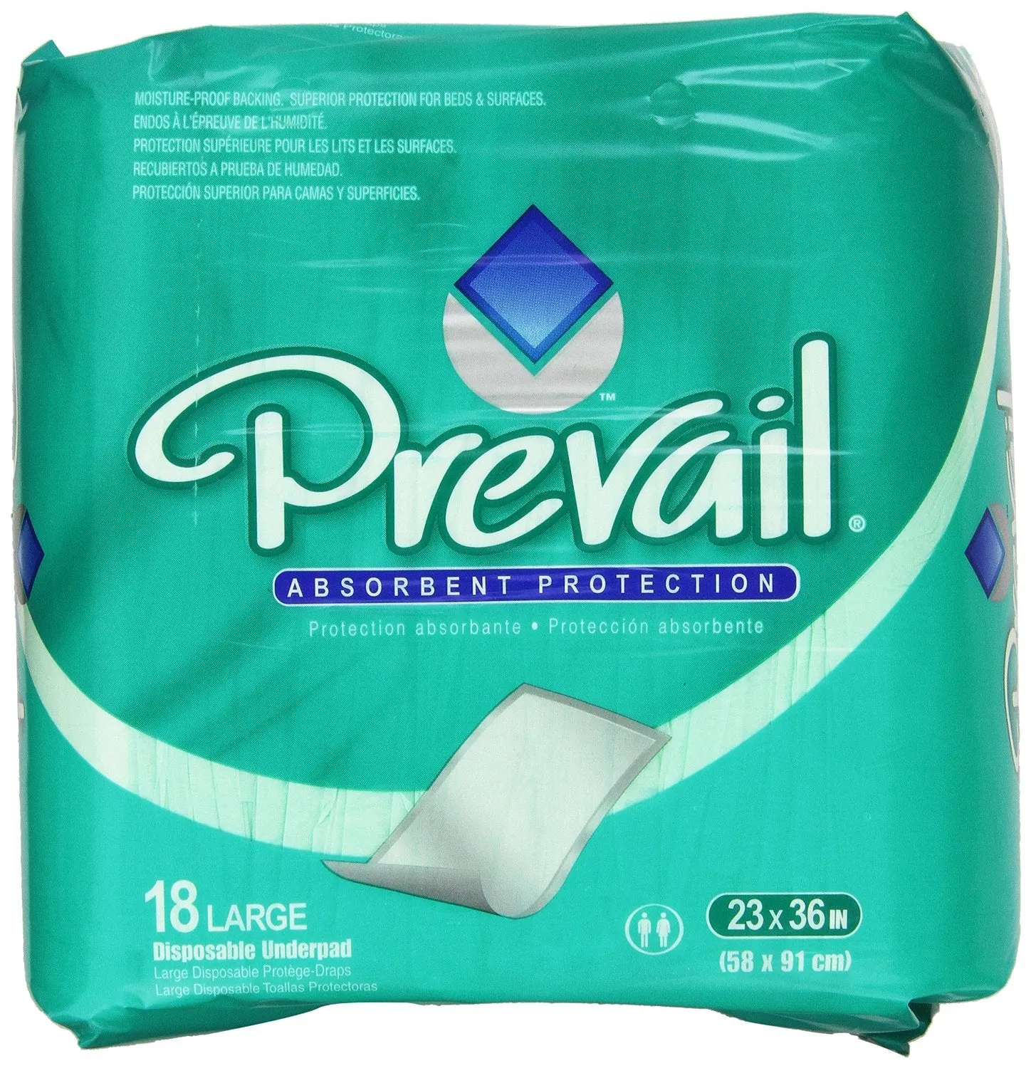 Prevail Fluff Underpad, Large, 18 Underpads (Pack of 4)