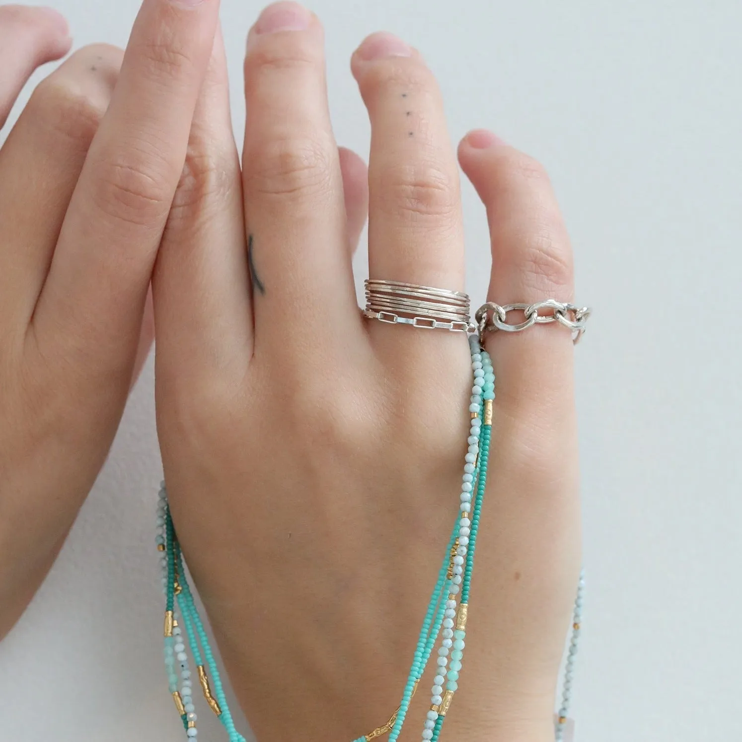 "Ali" Sterling Silver Flexible Box Chain Ring