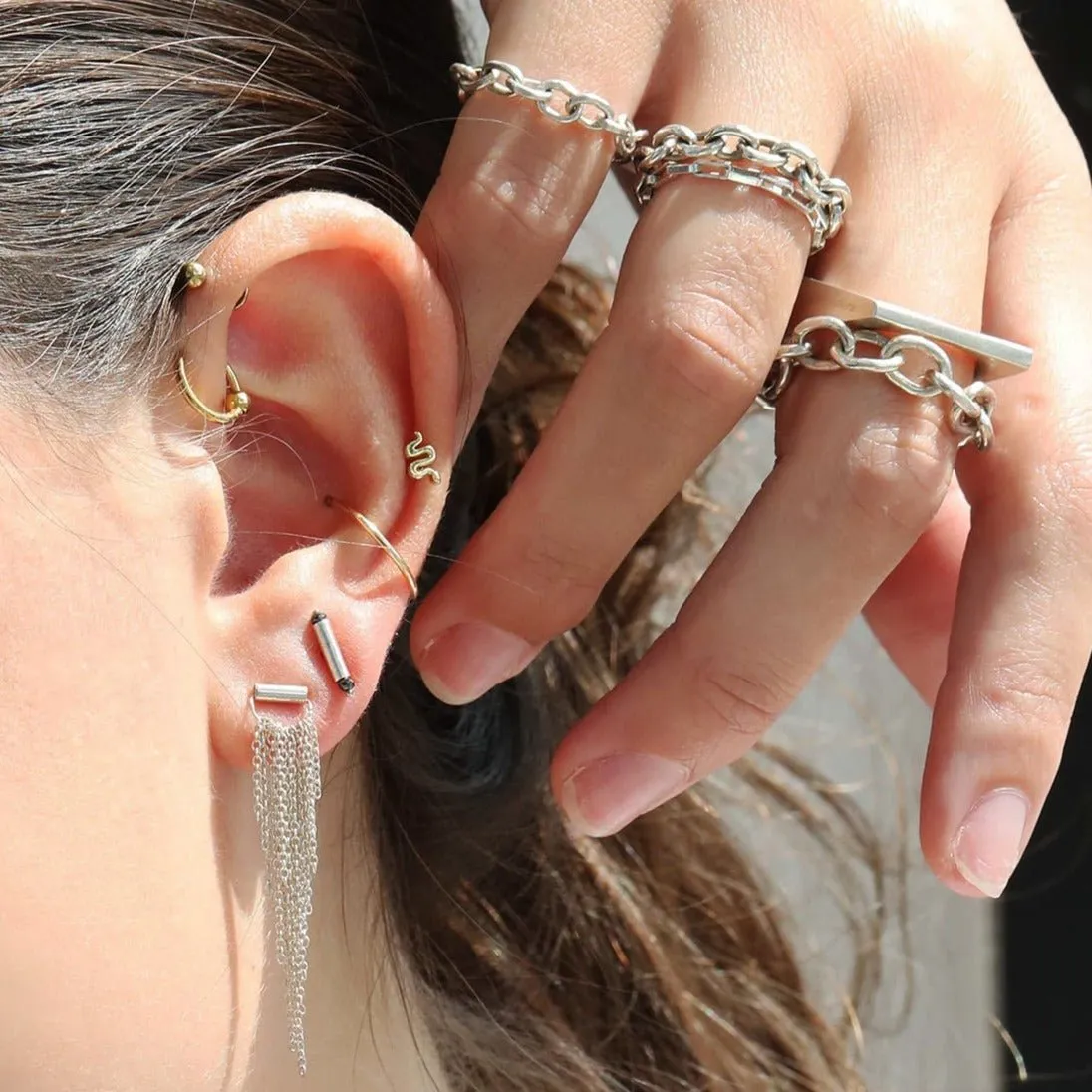 "Ali" Sterling Silver Flexible Box Chain Ring