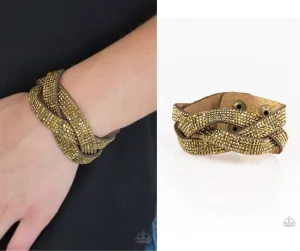 "Nice Girls Finish Last" Braided Brass Rhinestone LEATHER Snap Bracelet
