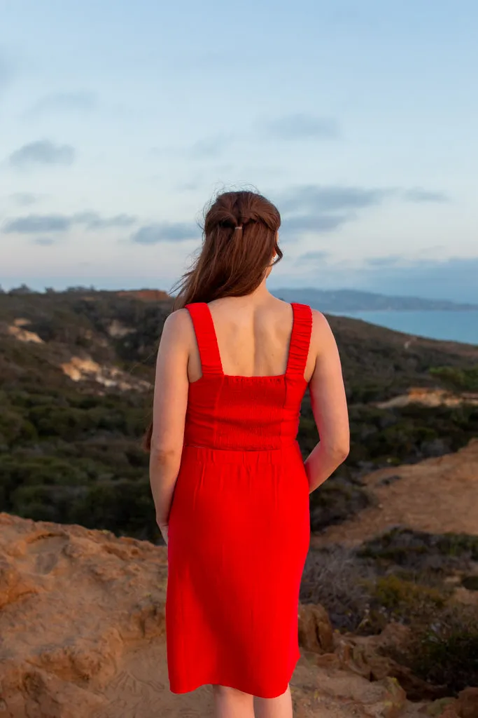 Red Button Down Midi Skirt