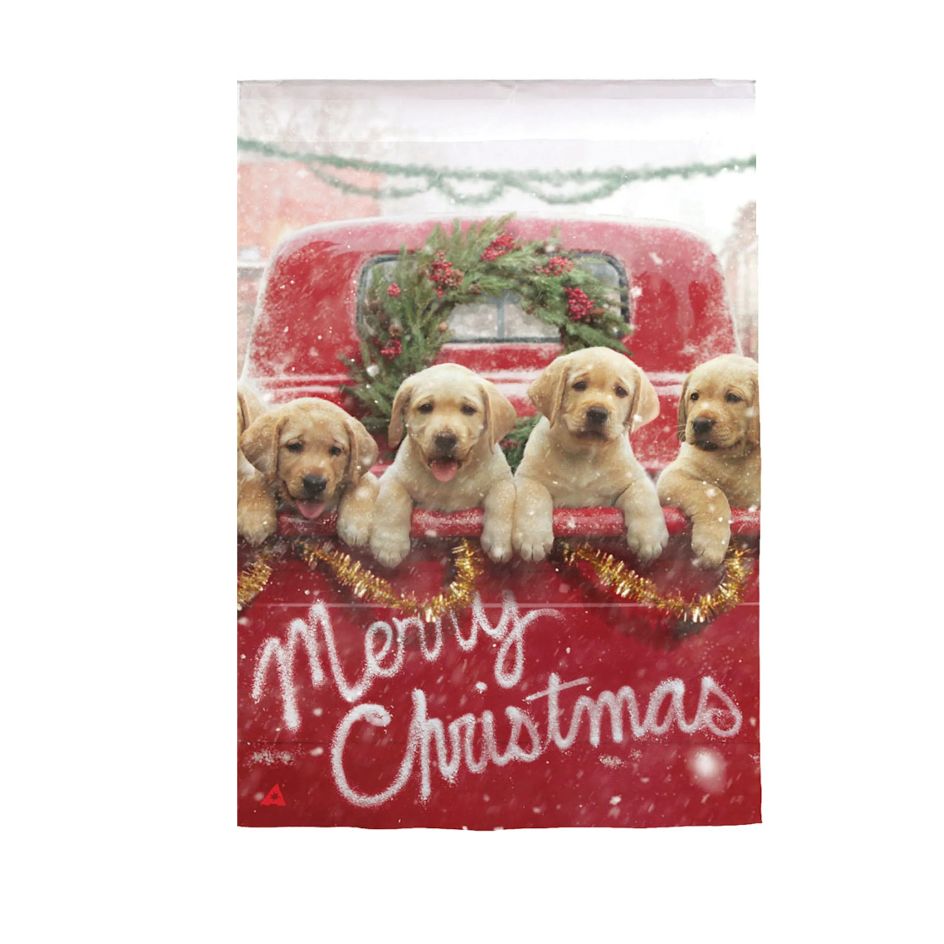 Red Truck with Puppies Suede House Flag,13s9272