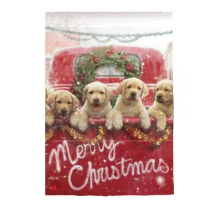 Red Truck with Puppies Suede House Flag,13s9272