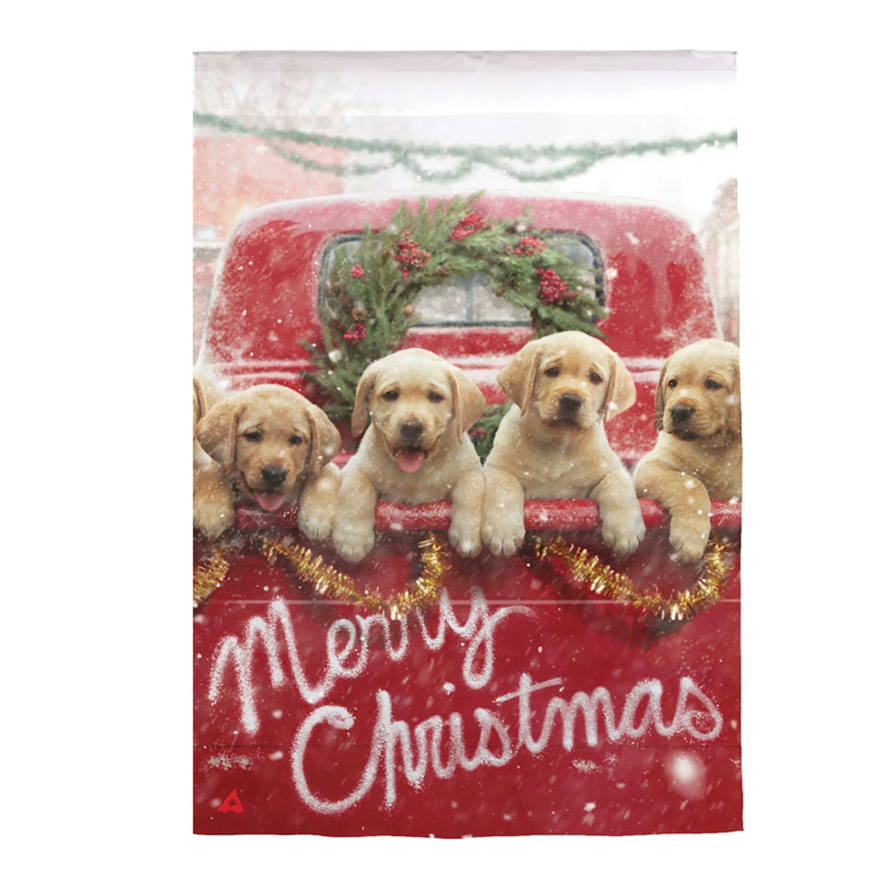 Red Truck with Puppies Suede House Flag,13s9272