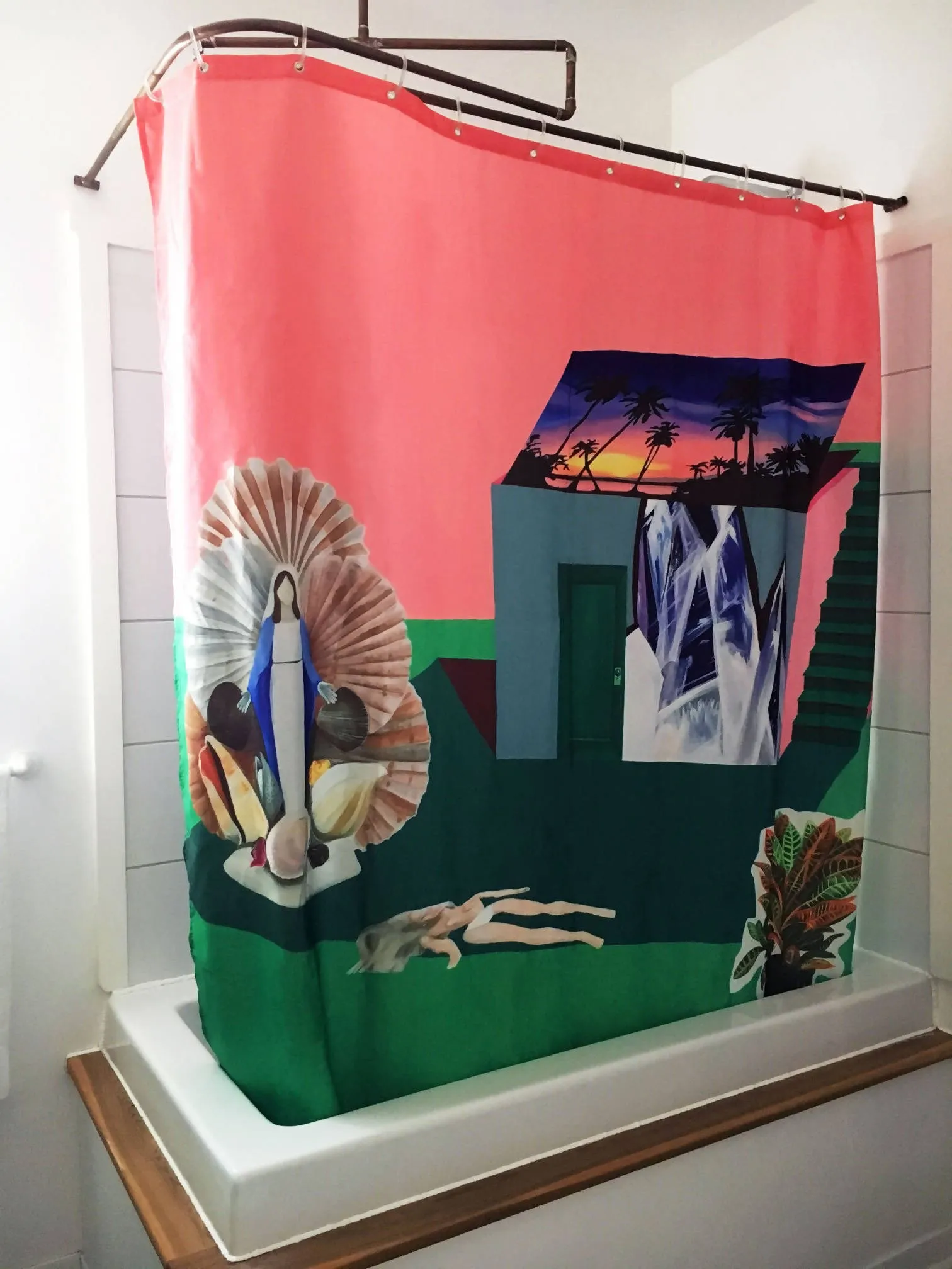 Rideau de douche de polyester, durable et lavable, conçu en collaboration avec l'artiste peintre marlene brando