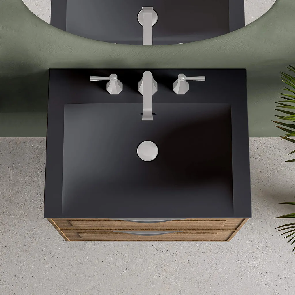 Runway 2 Drawers Bathroom Vanity with Solid Surface Matte Black without Faucet Hole - Wall Mount - 24" Mdf/Matt Warm Grey
