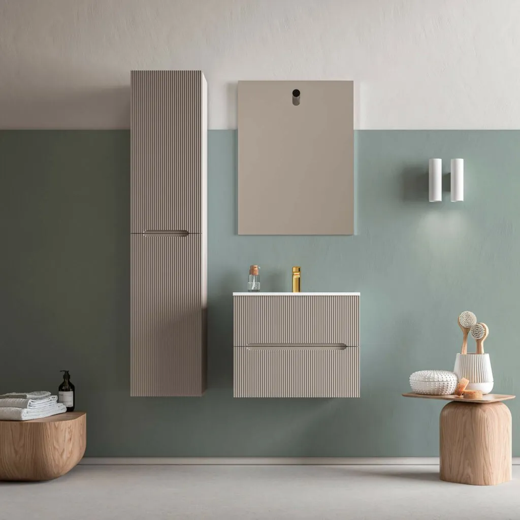 Runway 2 Drawers Bathroom Vanity with Solid Surface Matte Black without Faucet Hole - Wall Mount - 24" Mdf/Matt Warm Grey