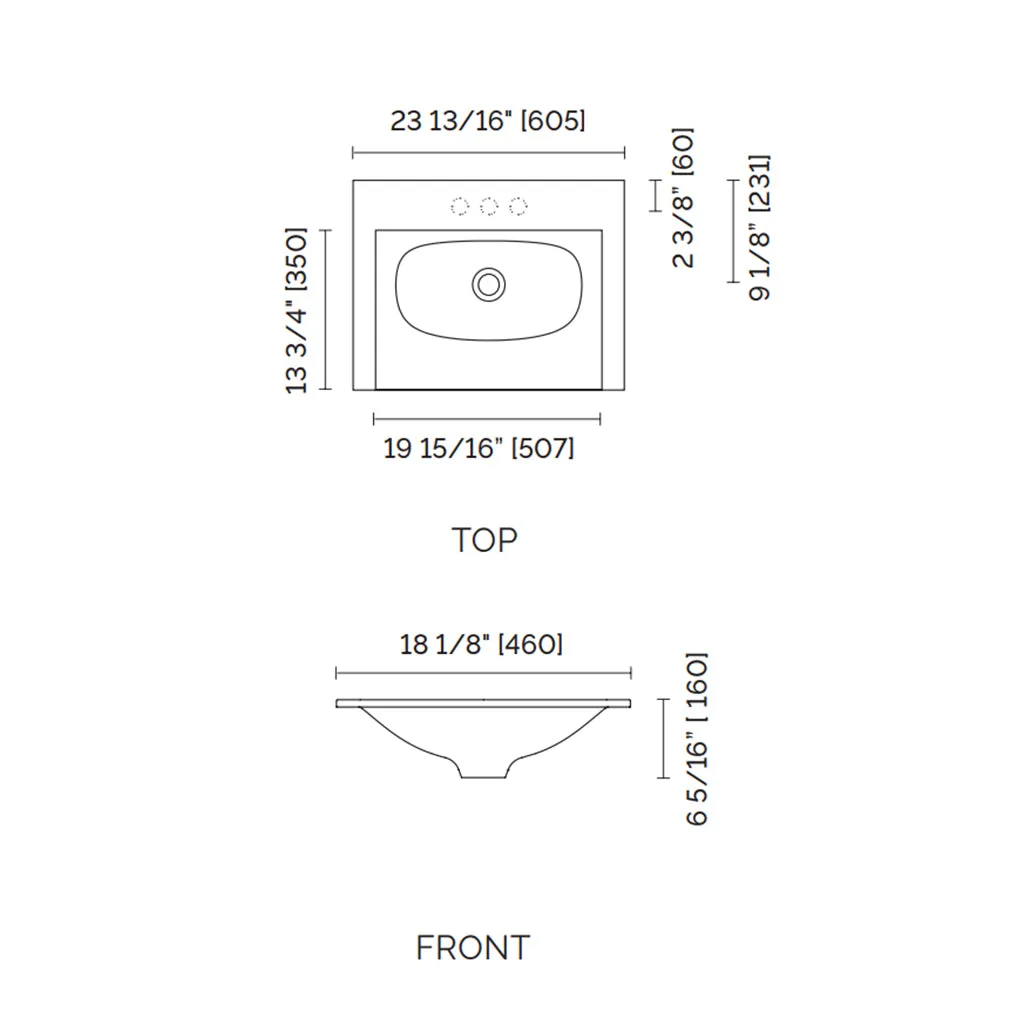 Runway 2 Drawers Bathroom Vanity with Solid Surface Matte Black without Faucet Hole - Wall Mount - 24" Mdf/Matt Warm Grey