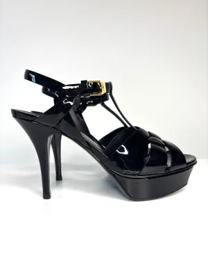 Saint Laurent Tribute 75 Black Patent Leather Heels Sandals 38.5 UK5.5 - Preloved