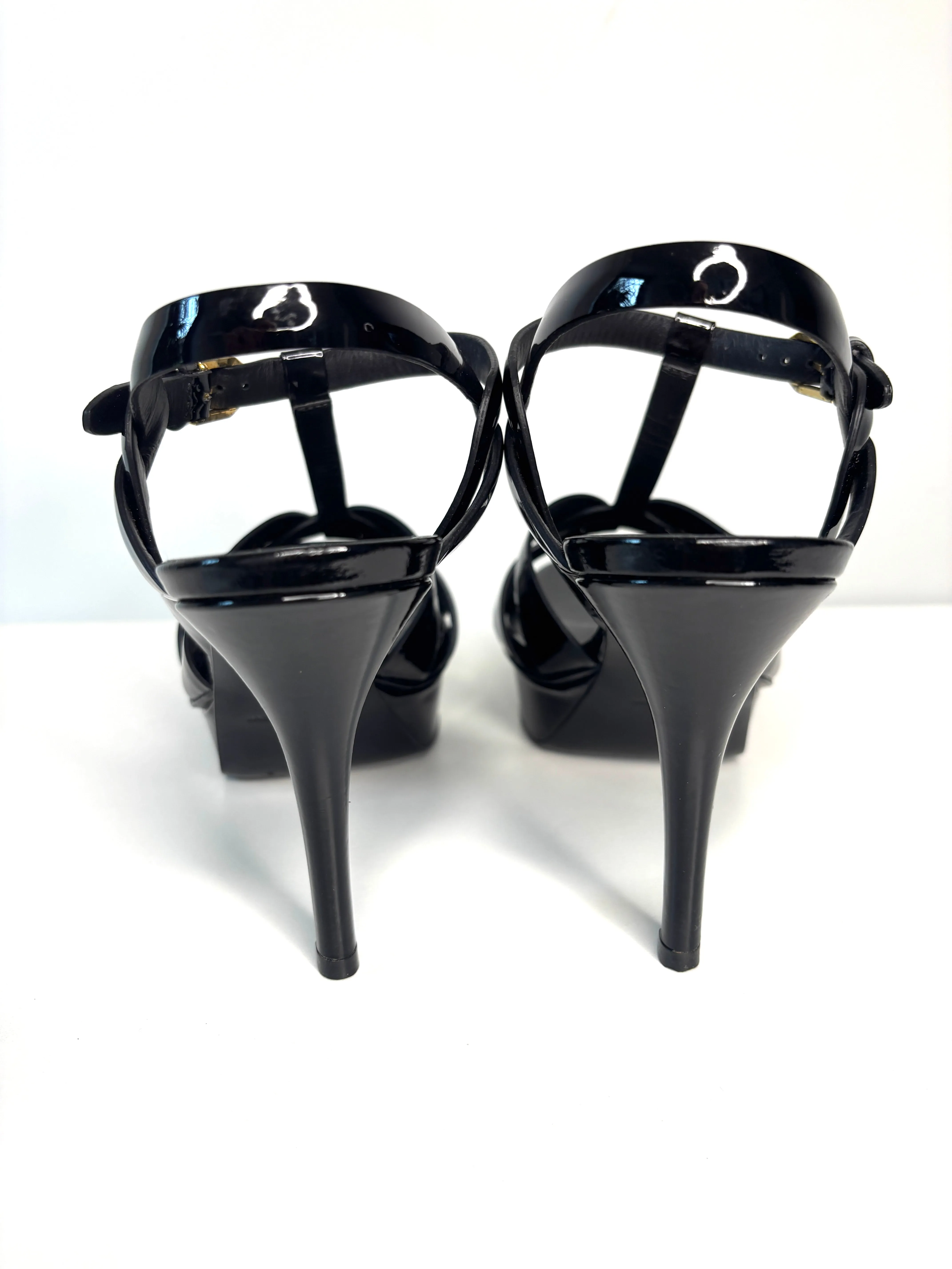 Saint Laurent Tribute 75 Black Patent Leather Heels Sandals 38.5 UK5.5 - Preloved