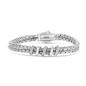 Silver and White Sapphire Double Woven Spiral Bracelet