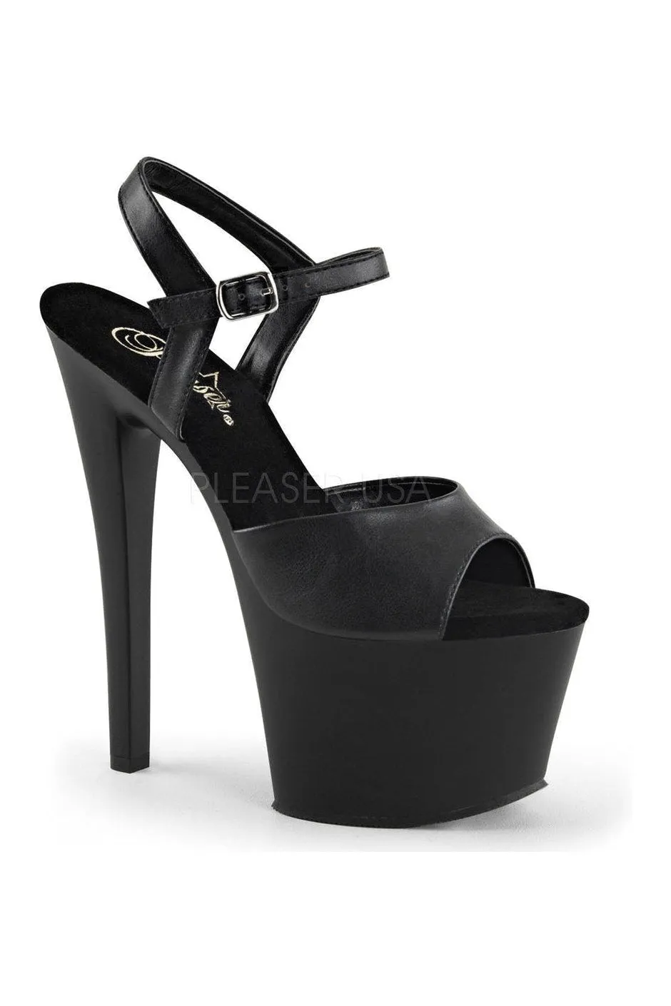 SKY-309 Platform Sandal  | Black Faux Leather