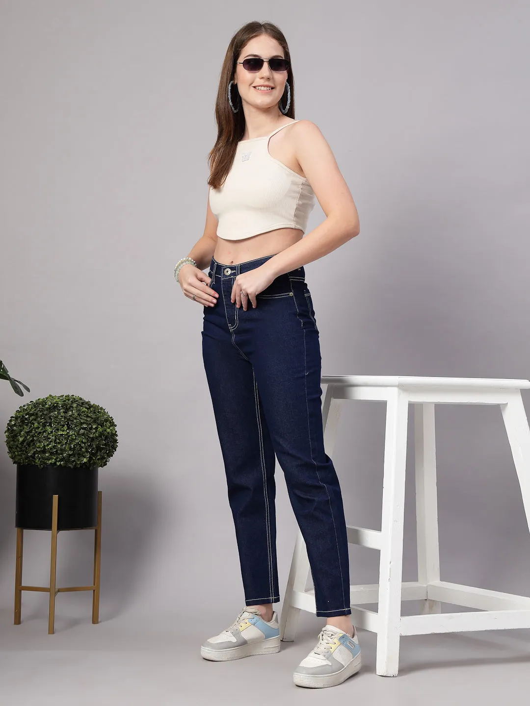 Style Quotient Women Dark Blue Regular Fit High Rise Stretchable Jeans