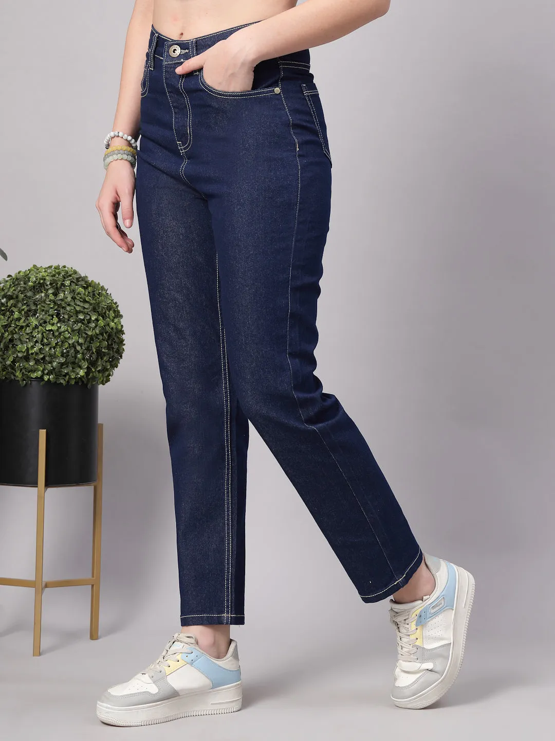 Style Quotient Women Dark Blue Regular Fit High Rise Stretchable Jeans