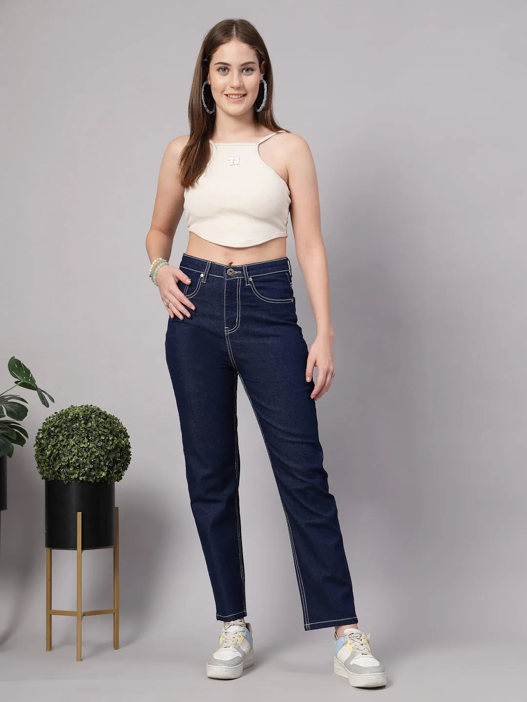 Style Quotient Women Dark Blue Regular Fit High Rise Stretchable Jeans