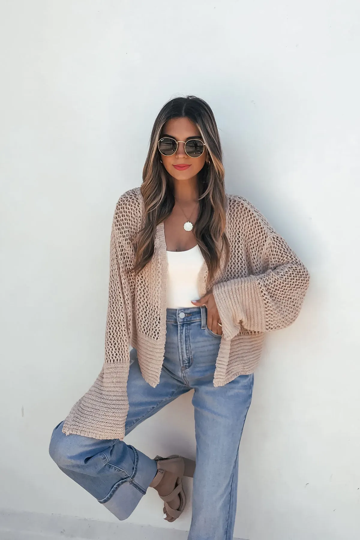 Taupe Open Front Cardigan