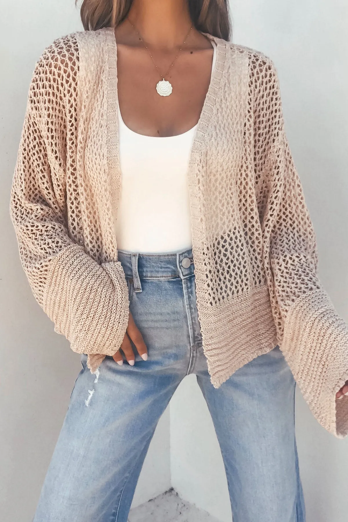 Taupe Open Front Cardigan