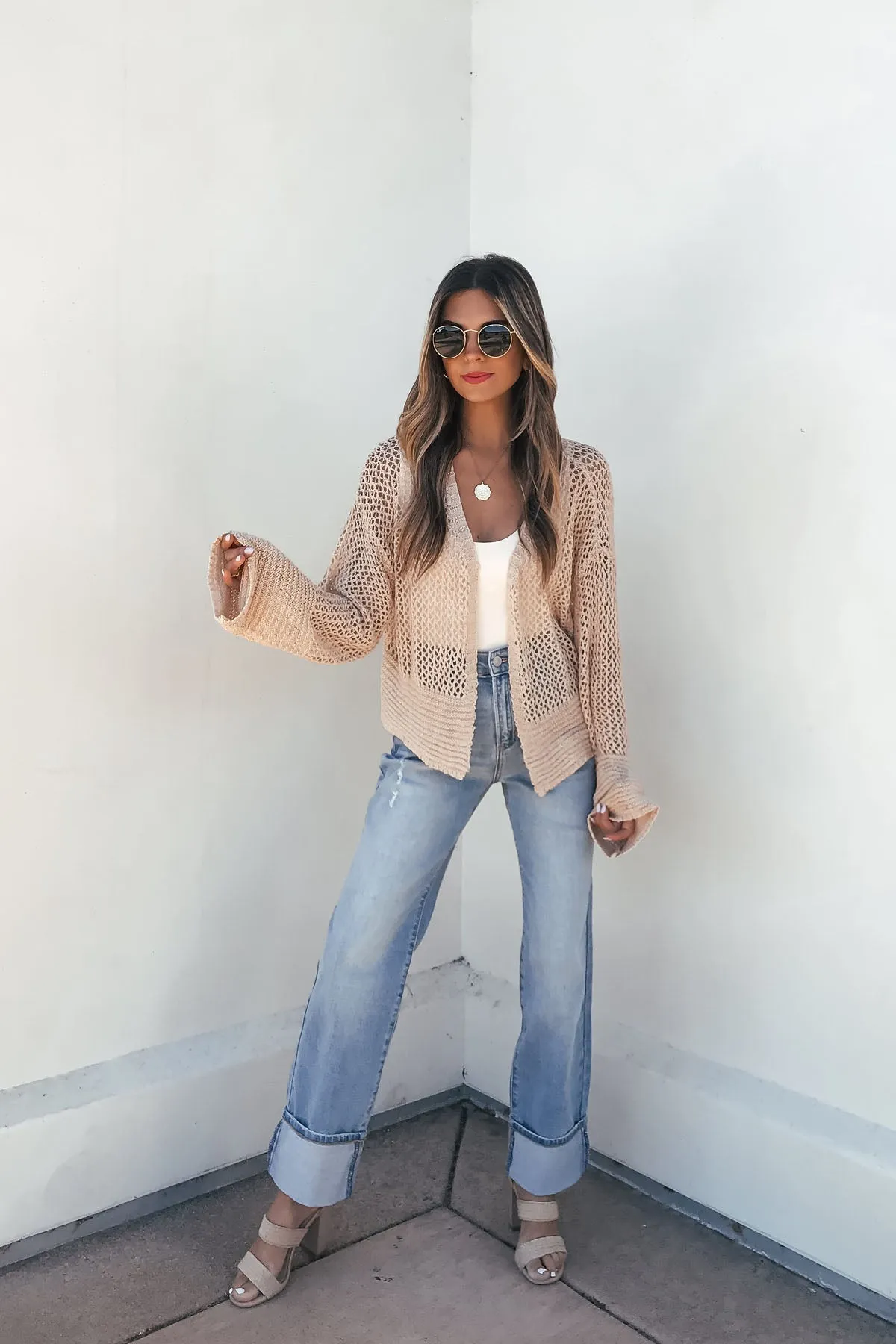 Taupe Open Front Cardigan