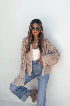 Taupe Open Front Cardigan