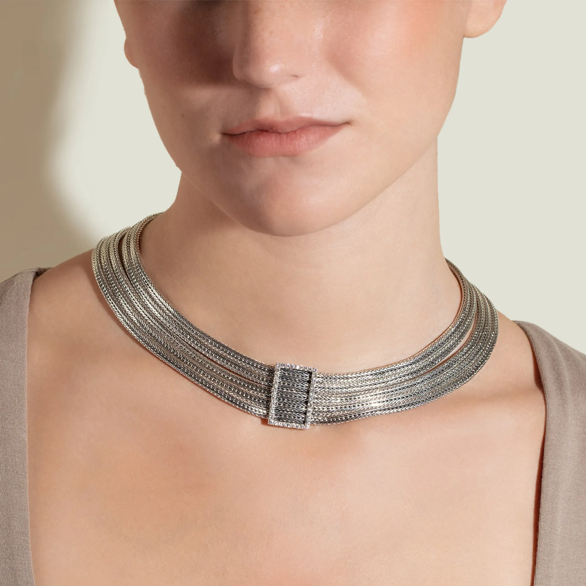 The Dutchess Silver & Sapphire Woven Collar Necklace