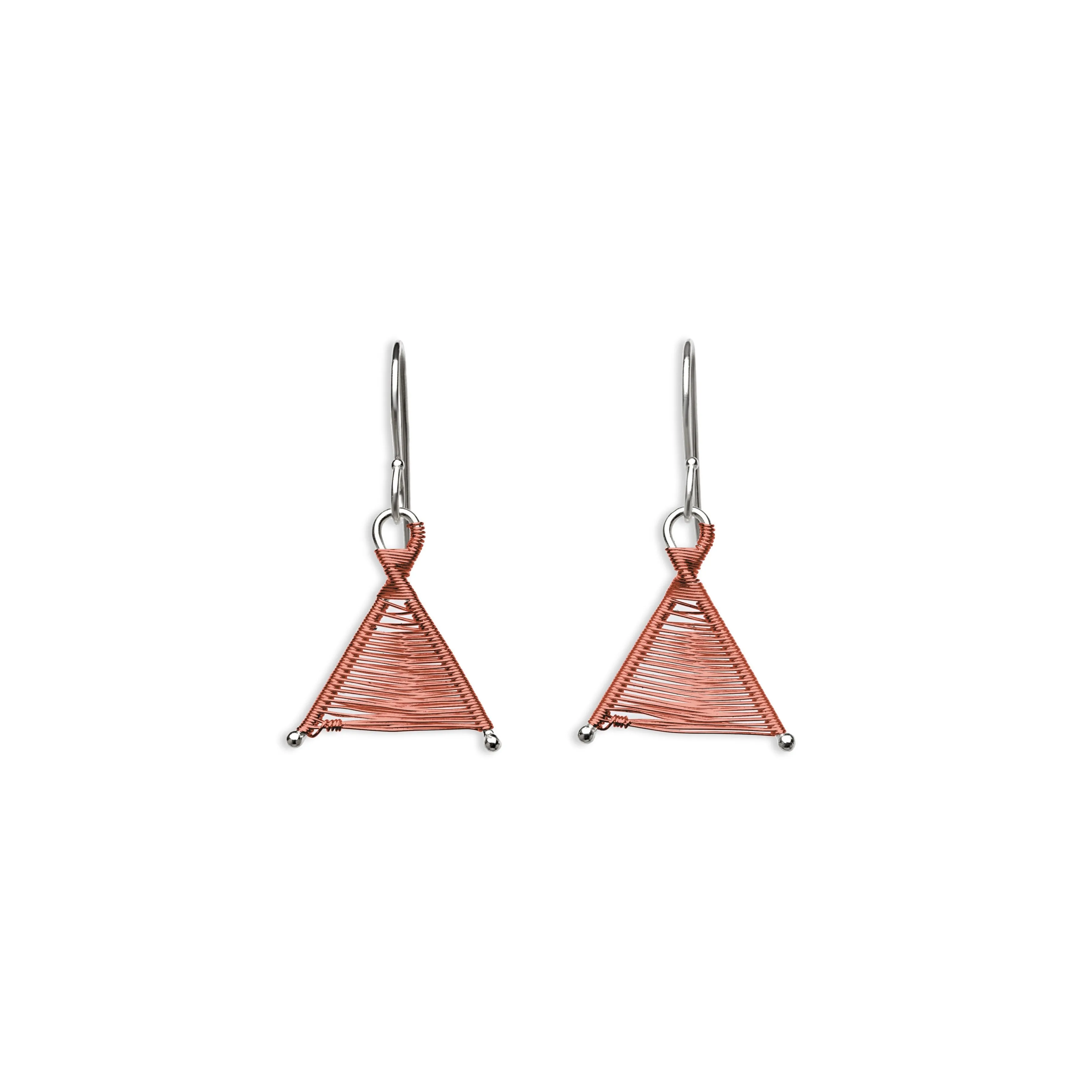 Tiny Woven Wishbone Brown Copper & Silver Earrings
