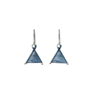 Tiny Woven Wishbone Dark Blue Copper & Silver Earrings