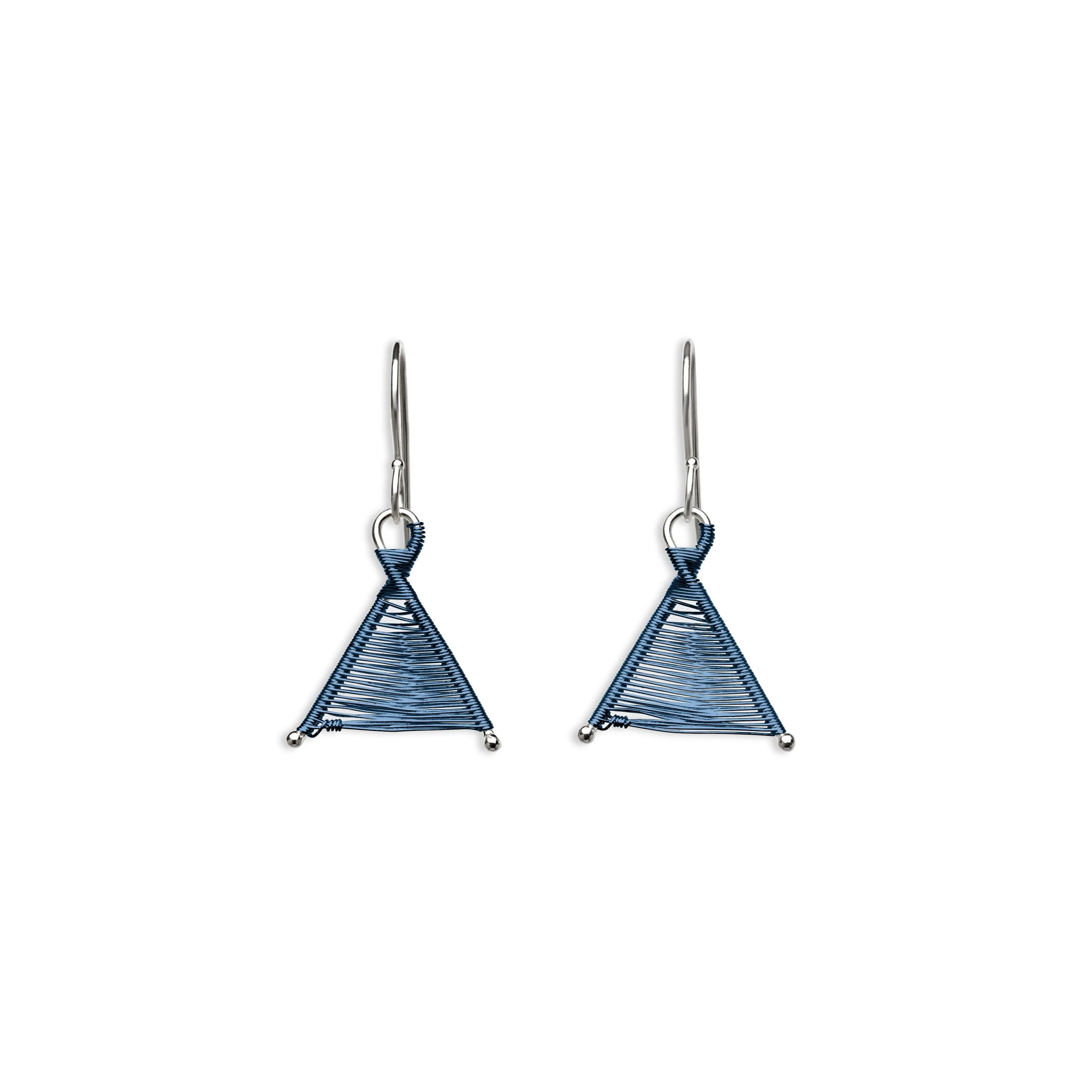 Tiny Woven Wishbone Dark Blue Copper & Silver Earrings