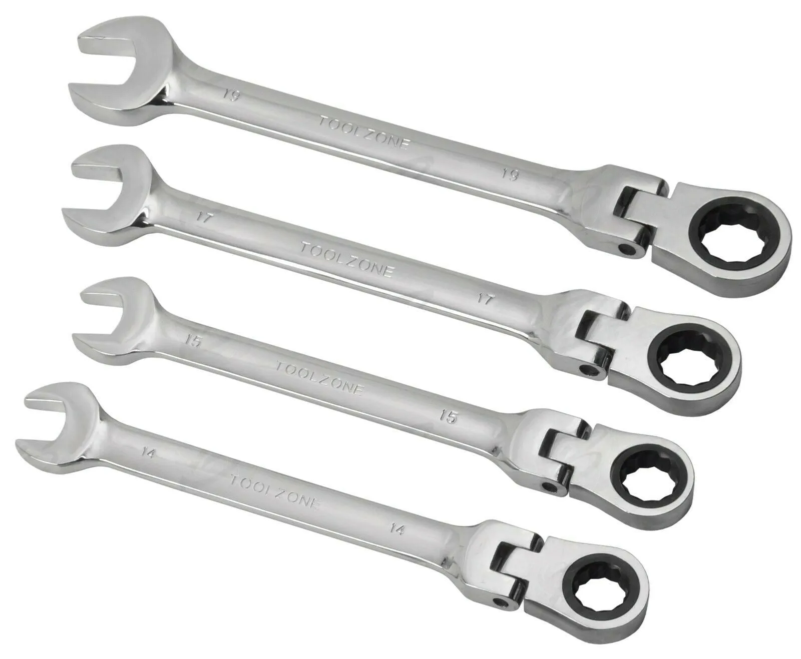 TOOLZONE 8PCS COMBINATION FLEXIBLE RATCHET SPANNER SET 8MM - 19MM