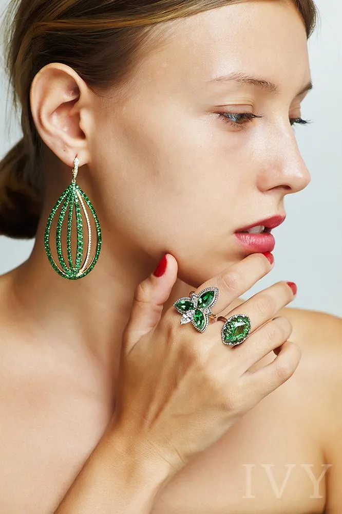Tsavorite and Diamond Trinity Knot Ring