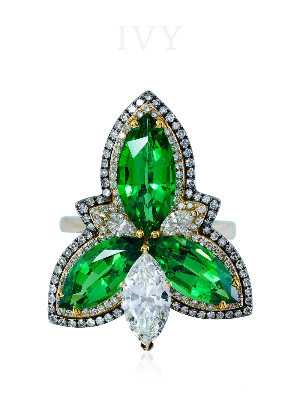 Tsavorite and Diamond Trinity Knot Ring
