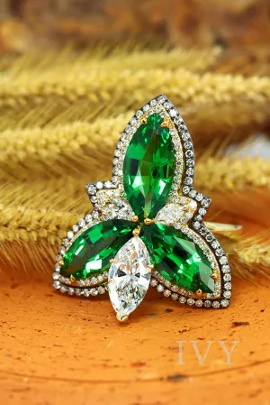 Tsavorite and Diamond Trinity Knot Ring