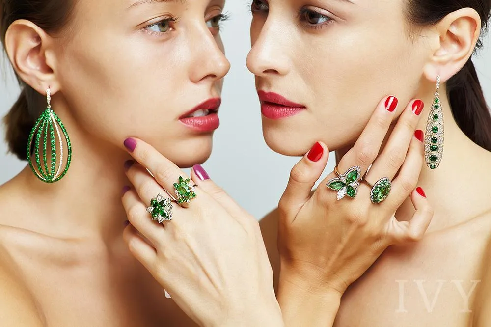Tsavorite and Diamond Trinity Knot Ring