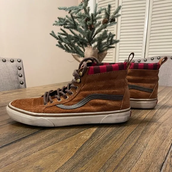 VANS Sk8 Scotchgard Womens 7 Mens 5.5 High Top 721454 Brown Flannel Lined Shoe