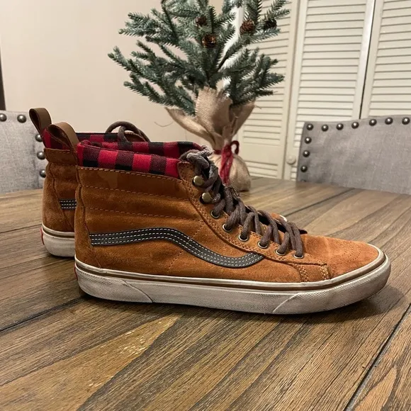 VANS Sk8 Scotchgard Womens 7 Mens 5.5 High Top 721454 Brown Flannel Lined Shoe