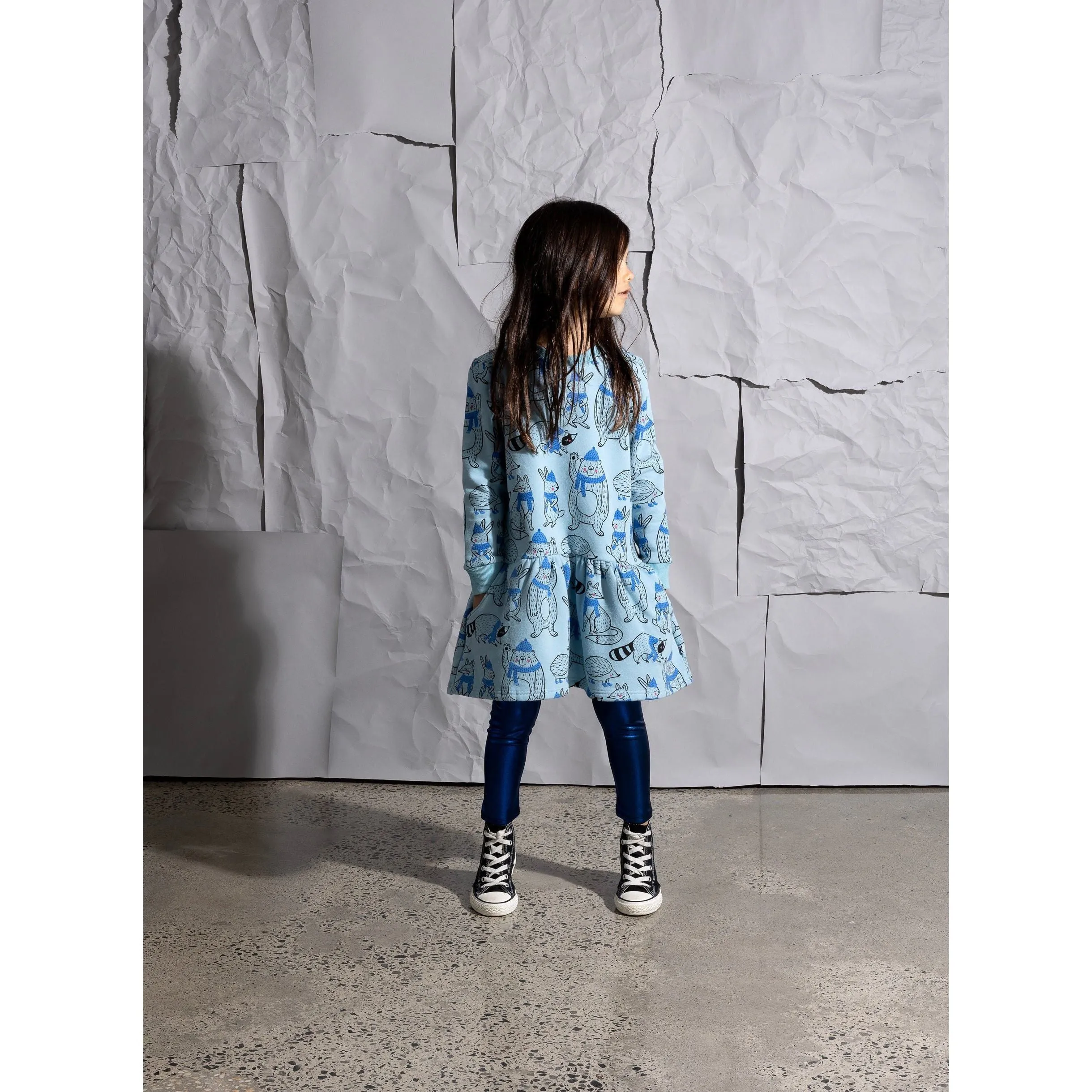 Warm Forest Friends Furry Dress - Aqua