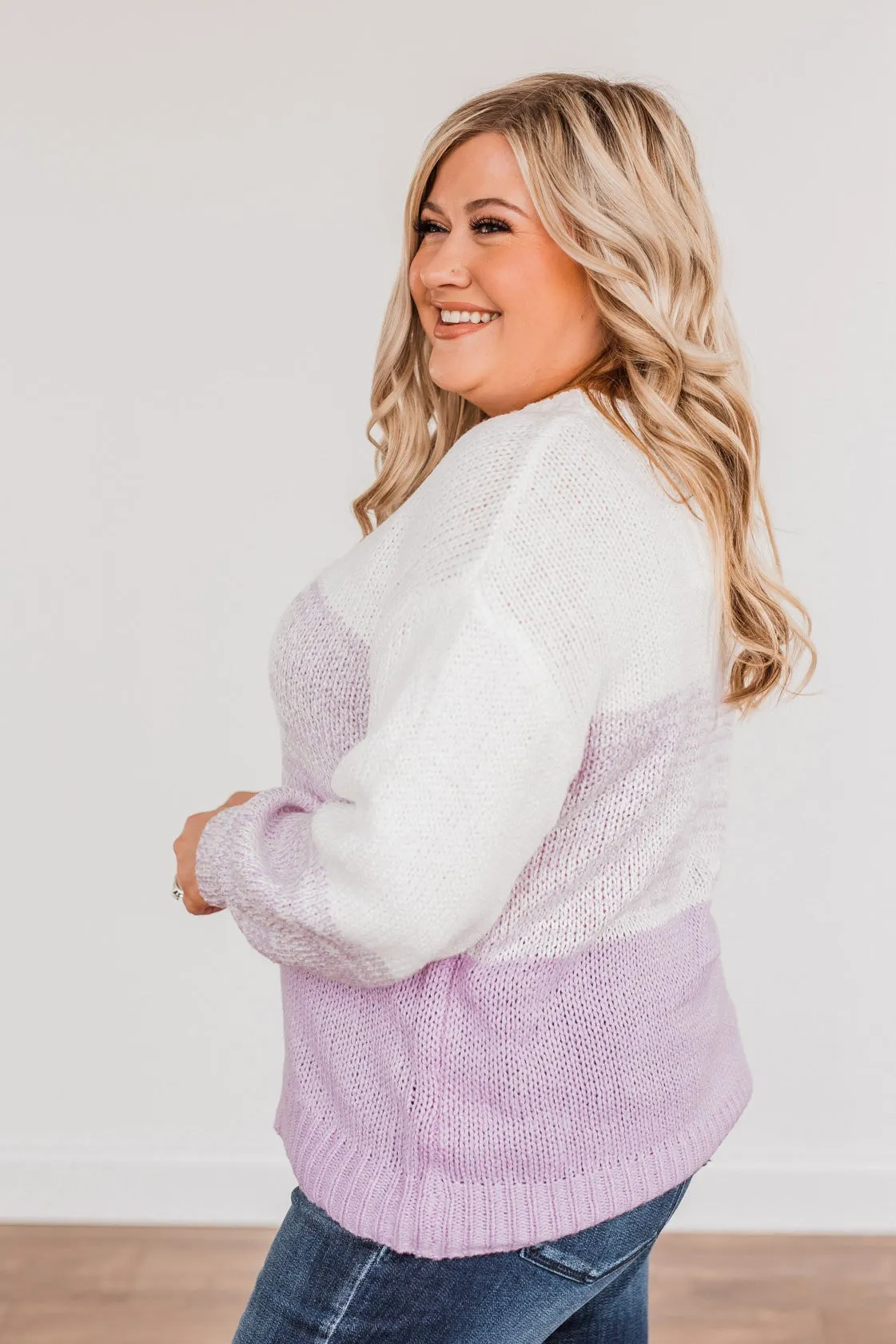 Warm Hugs Knit Color Block Sweater- Lavender