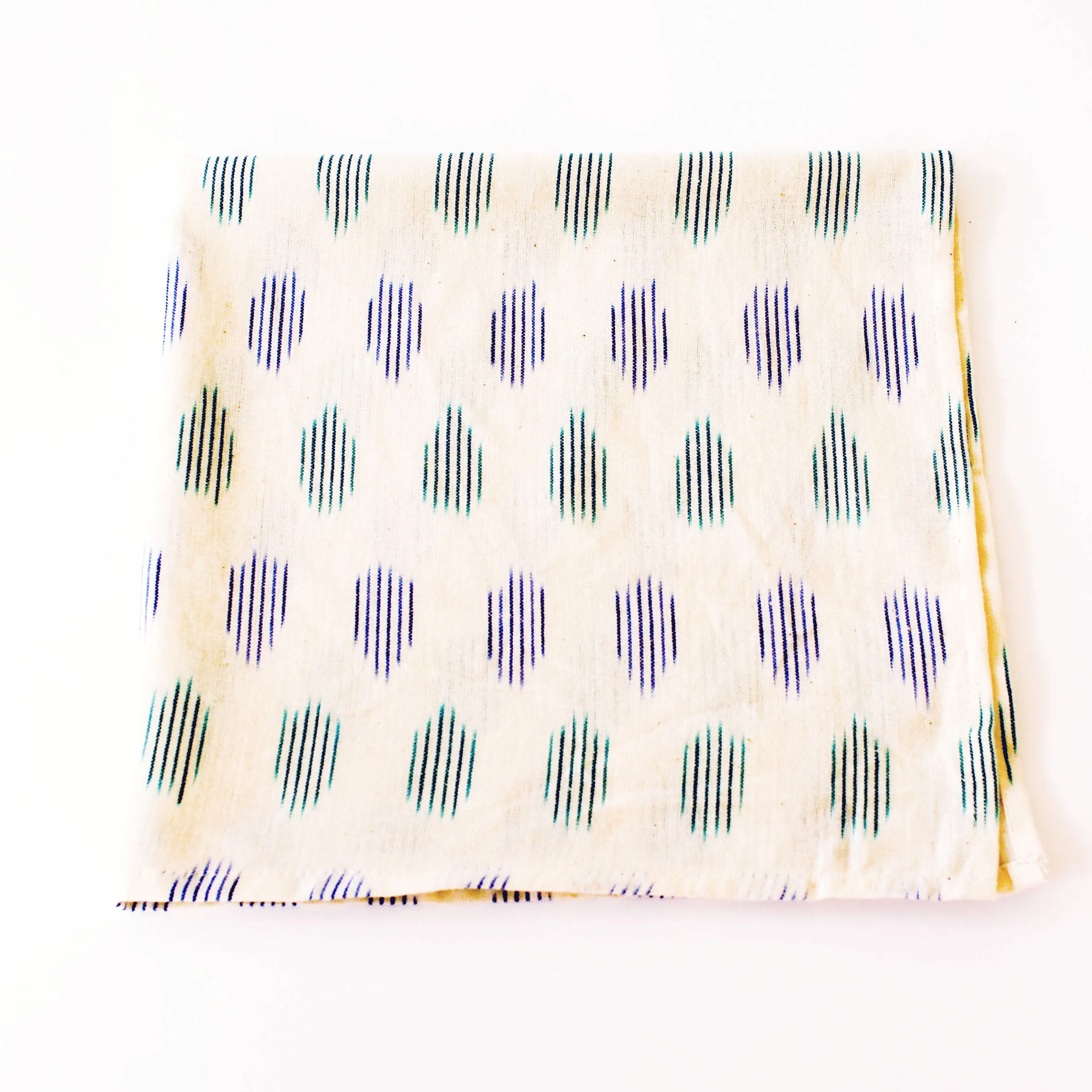 White Blue Green Modern Dot Handwoven Ikat Dinner Napkin Set of 4