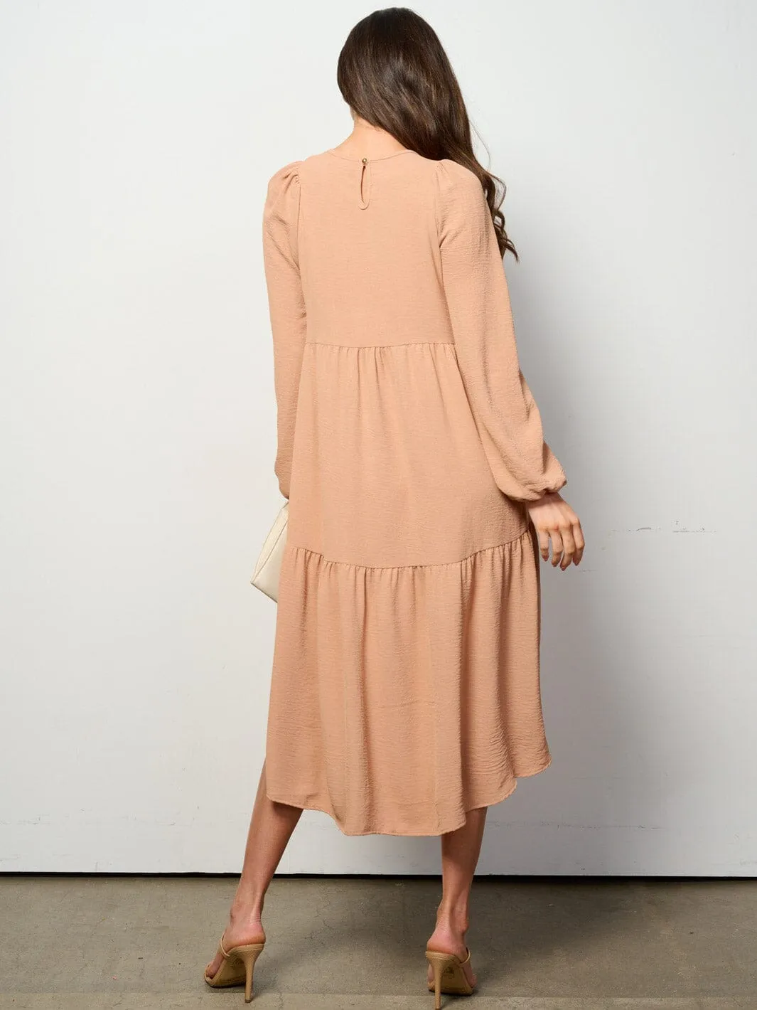 WOMEN'S LONG SLEEVE TIERED HIGH-LOW MIDI DRESS