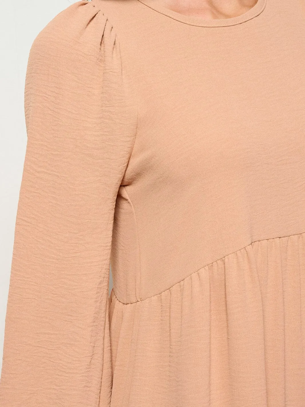 WOMEN'S LONG SLEEVE TIERED HIGH-LOW MIDI DRESS