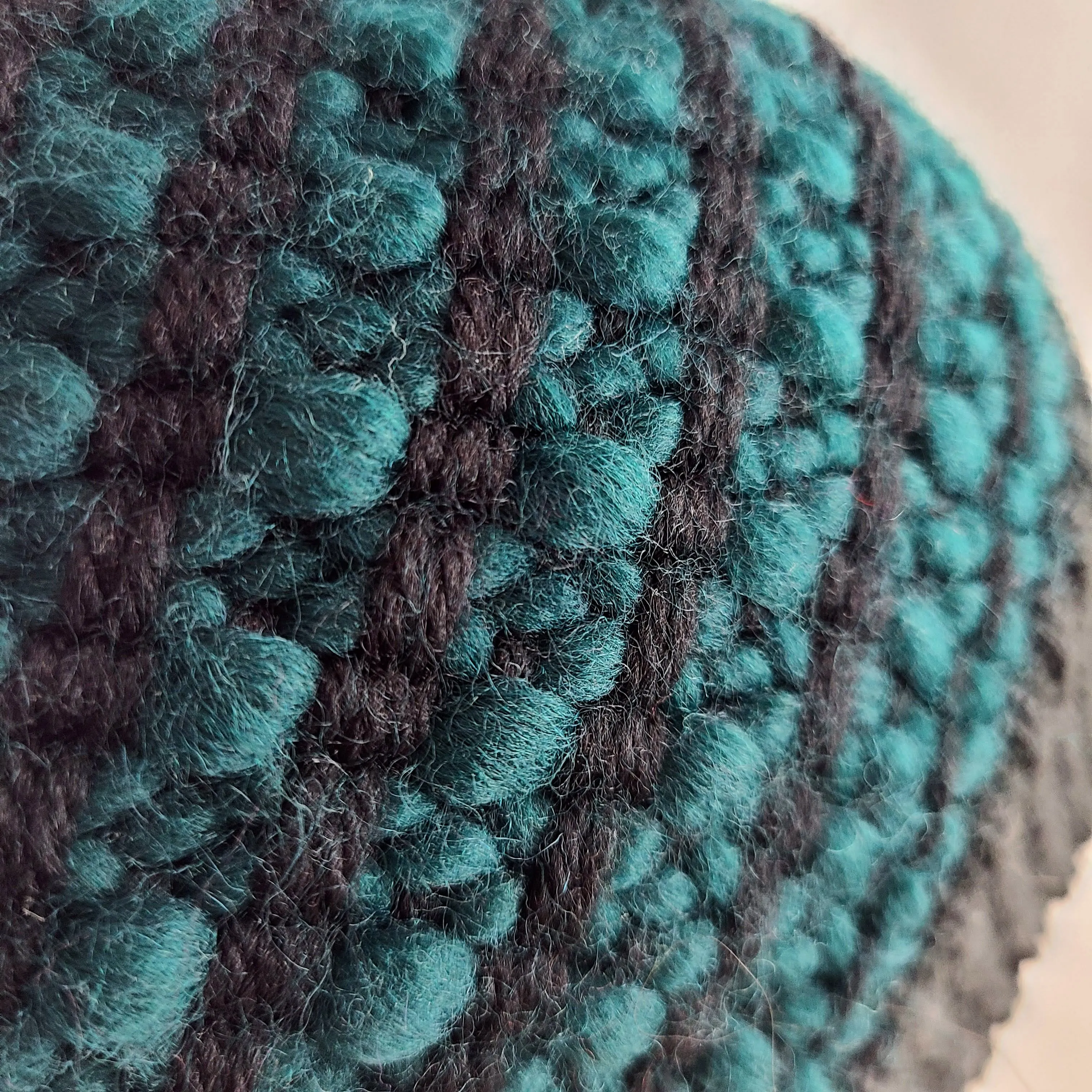 Woven Knit Hat, Black & Deep Teal Wool Blend Beanie