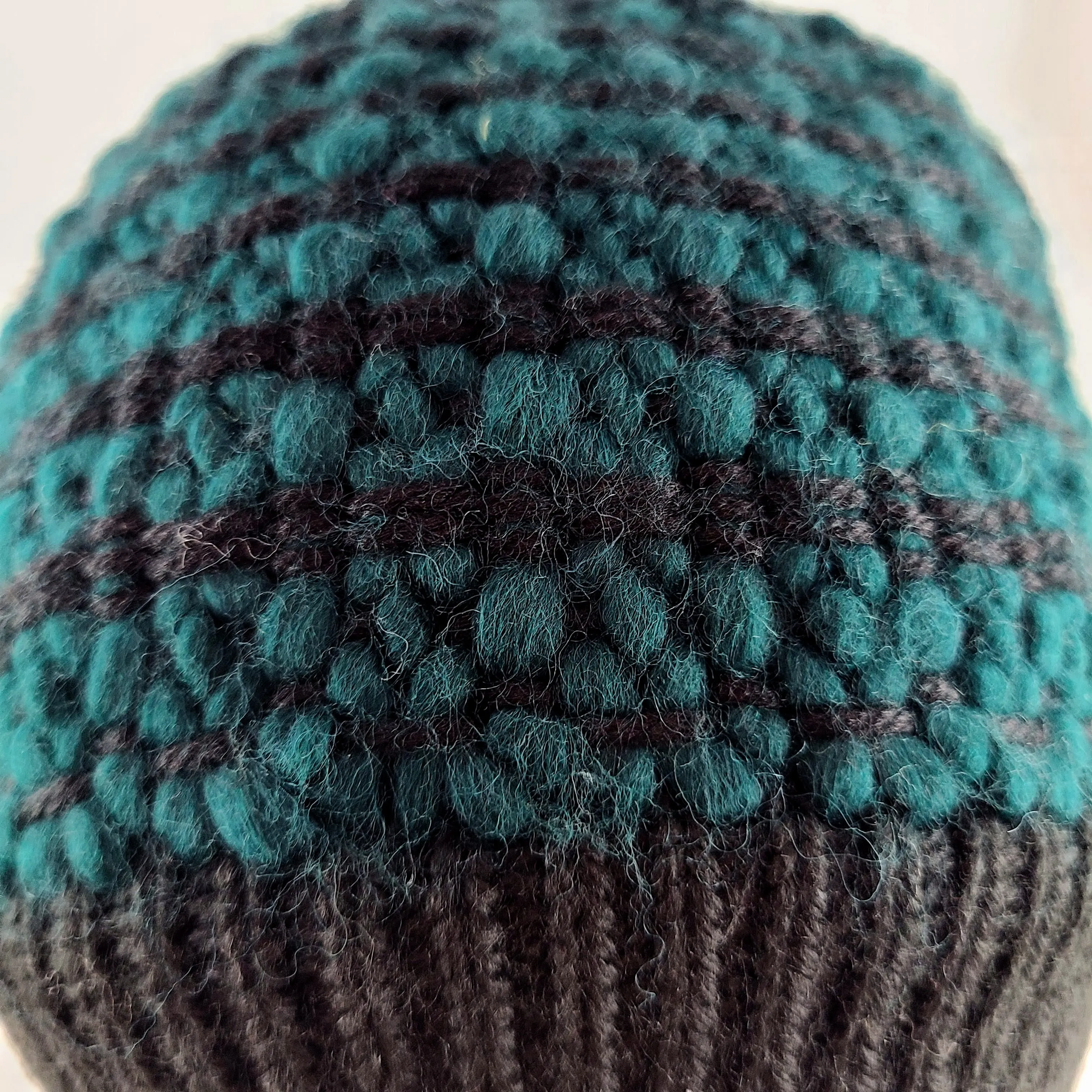 Woven Knit Hat, Black & Deep Teal Wool Blend Beanie